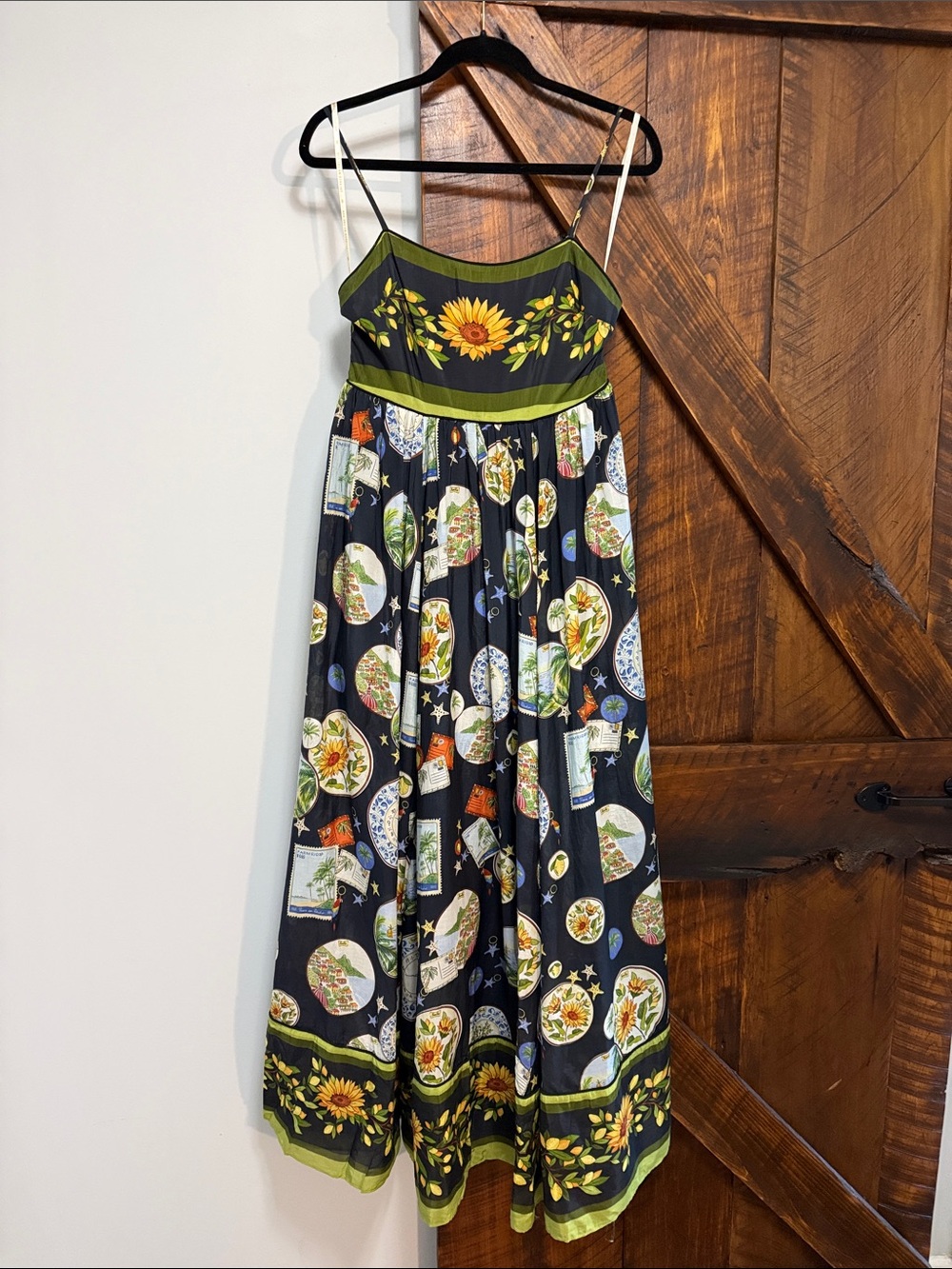 FARM Rio Black Maxi Dress with Green Border and Sunflower Motif - Picture 3 of 5